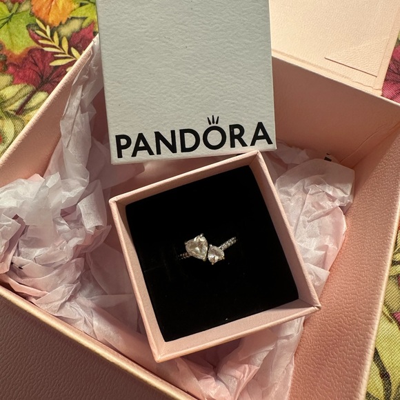 Pandora Double Heart Sparkling Ring - Picture 1 of 1